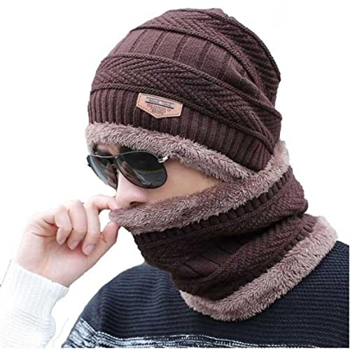 Winter Cap And Neck Elastic Knitting Thick Fleece Warm Woolen Beanie Cap Sport Hat & Neck Scarf Set 2 Piece(random Colors) - Open Market Pakistan