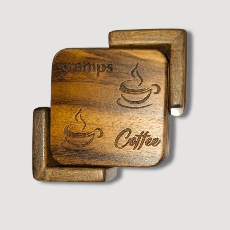 Sheesham Wood Cup Coaster Engraved with Coffee Cup Design - Open Market Pakistan