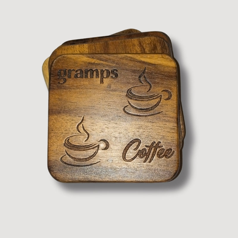 Sheesham Wood Cup Coaster Engraved with Coffee Cup Design - Open Market Pakistan