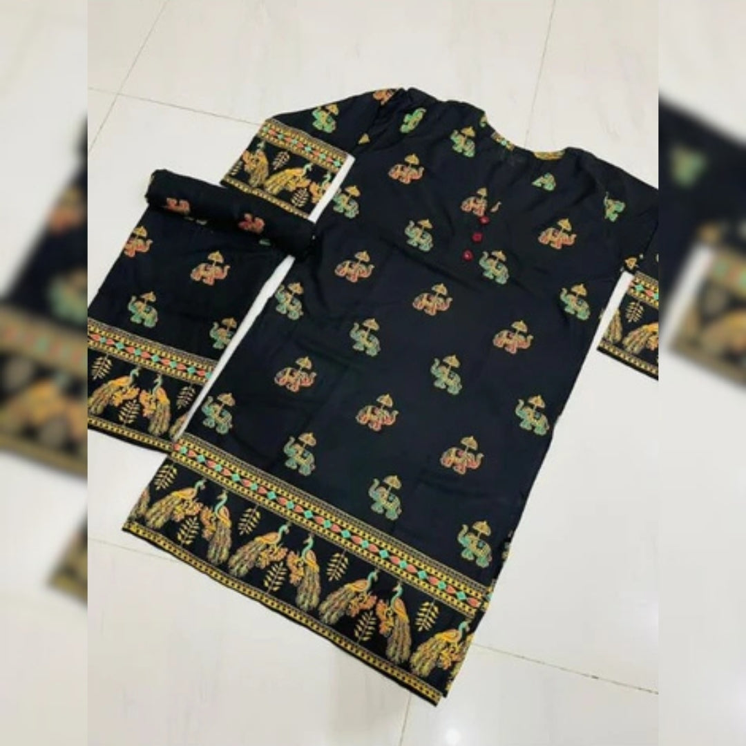 2 Pcs Elephant Print Suit For Women - Open Market Pakistan