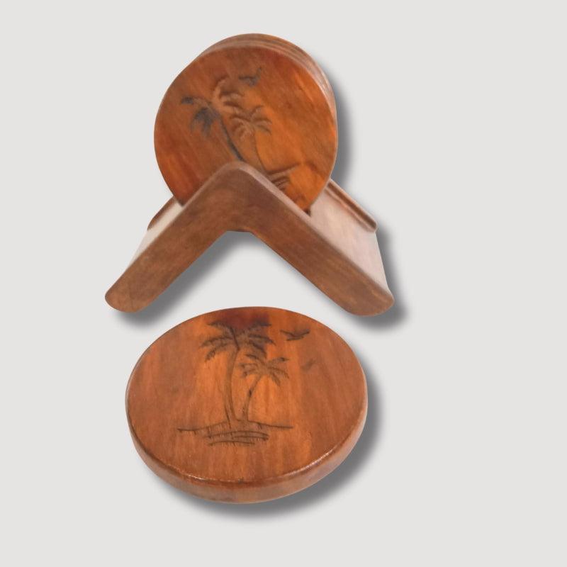 Sheesham Wood Cup Coaster Engraved with Date Palm Design - Open Market Pakistan