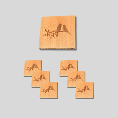 Imported Solid Beechwood Cup Coaster Engraved with Love Birds(set of 6 pieces)