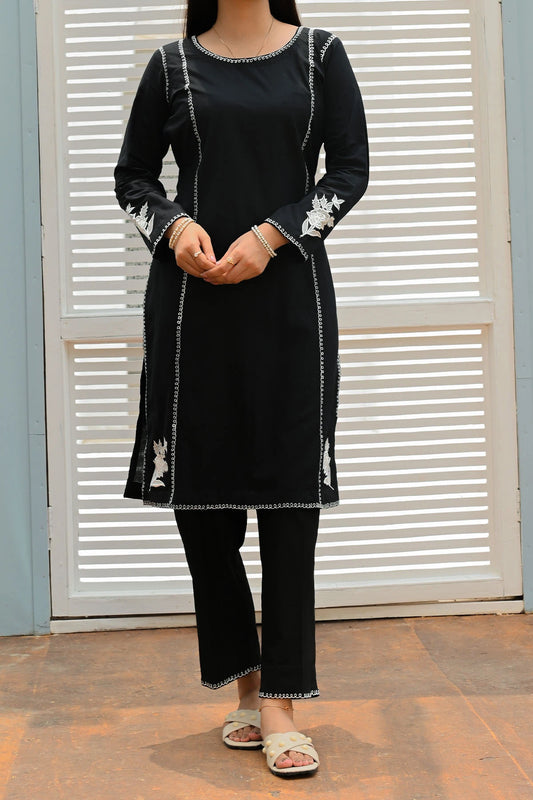 Black Rose- 2pc Embroidered