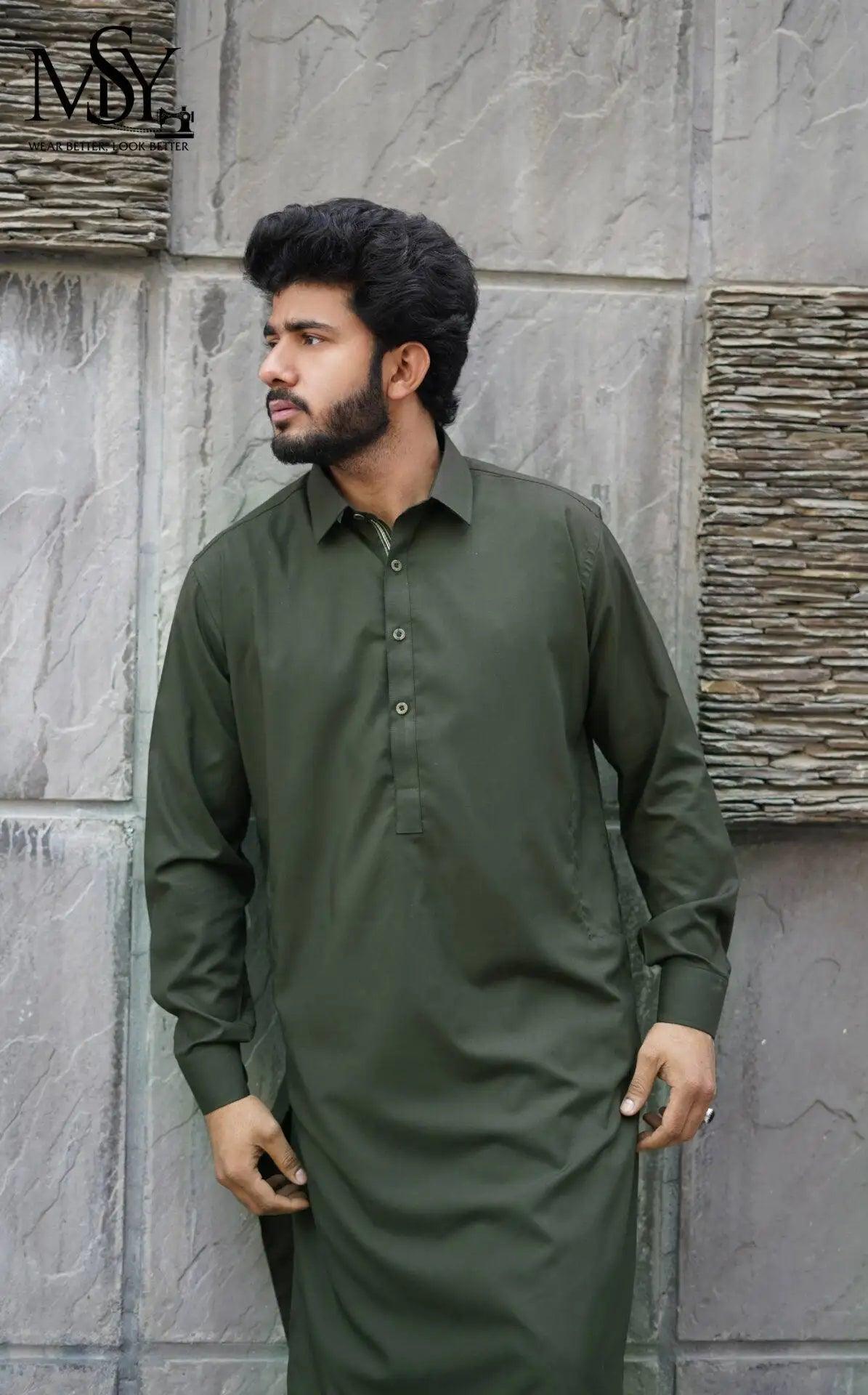 Shalwar Kameez - Olive Green S - Open Market Pakistan