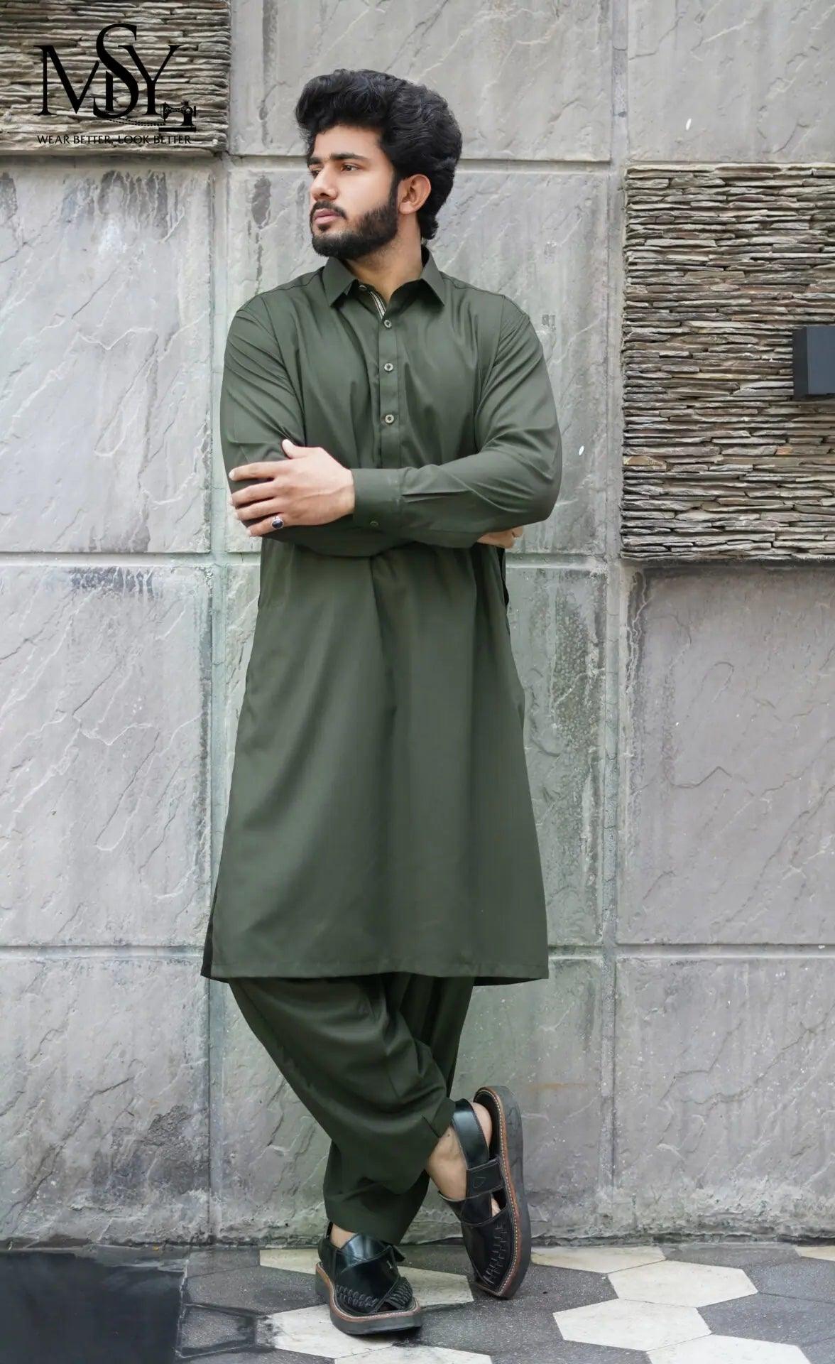 Shalwar Kameez - Olive Green S - Open Market Pakistan