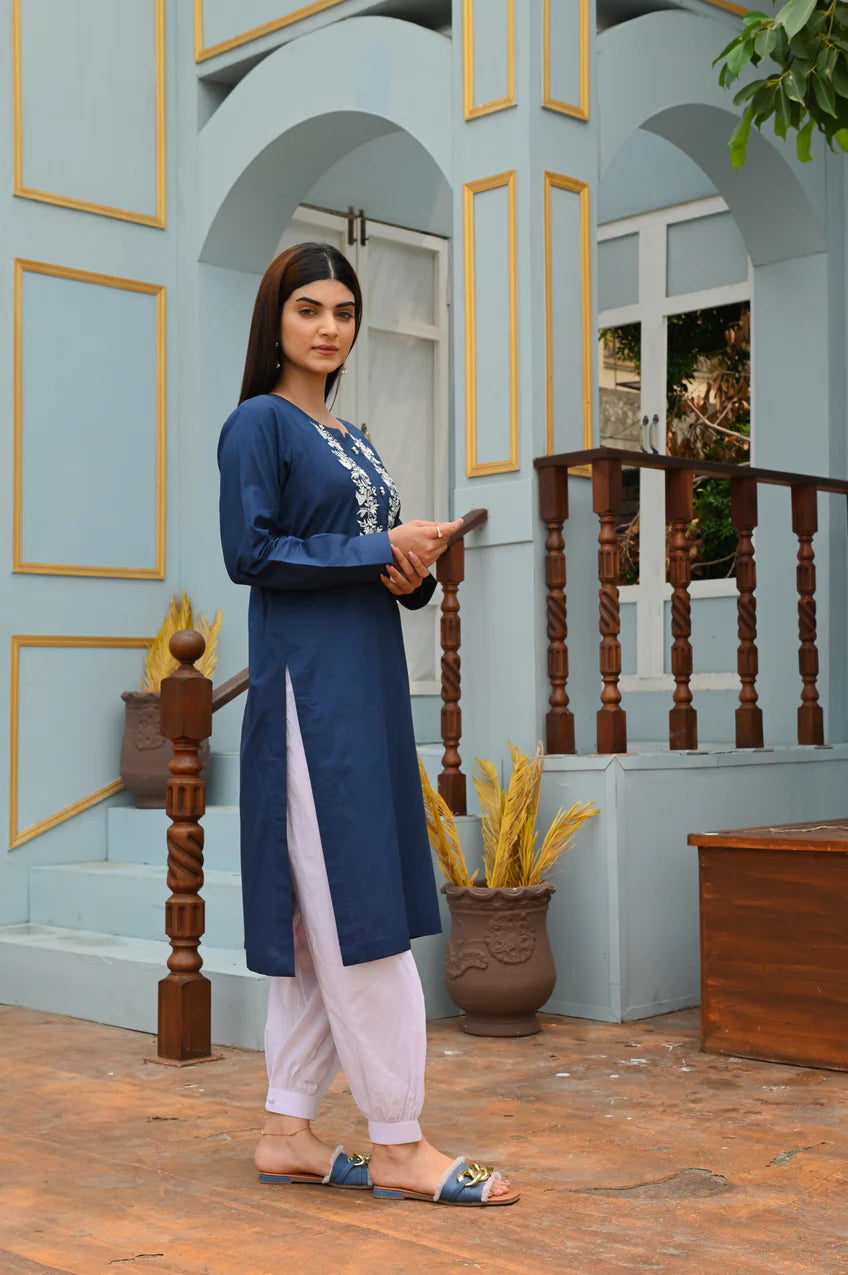 Premium Cotton One-Piece with Bold Embroidery Contrast - Open Market Pakistan