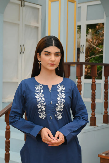 Premium Cotton One-Piece with Bold Embroidery Contrast - Open Market Pakistan