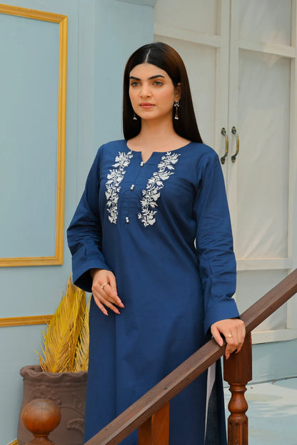 Premium Cotton One-Piece with Bold Embroidery Contrast - Open Market Pakistan