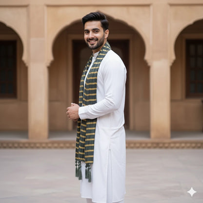 Green & Mustard Gold Silk Dupatta