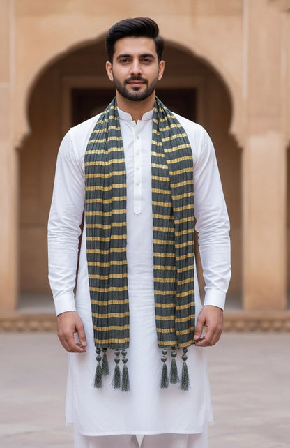 Green & Mustard Gold Silk Dupatta