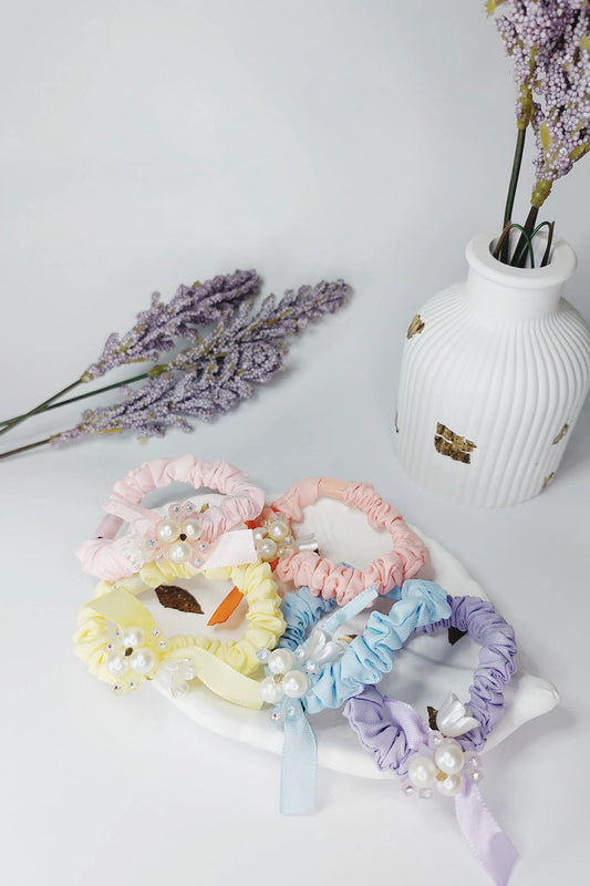 tissue Fabric pearl Hair tie LA001-B