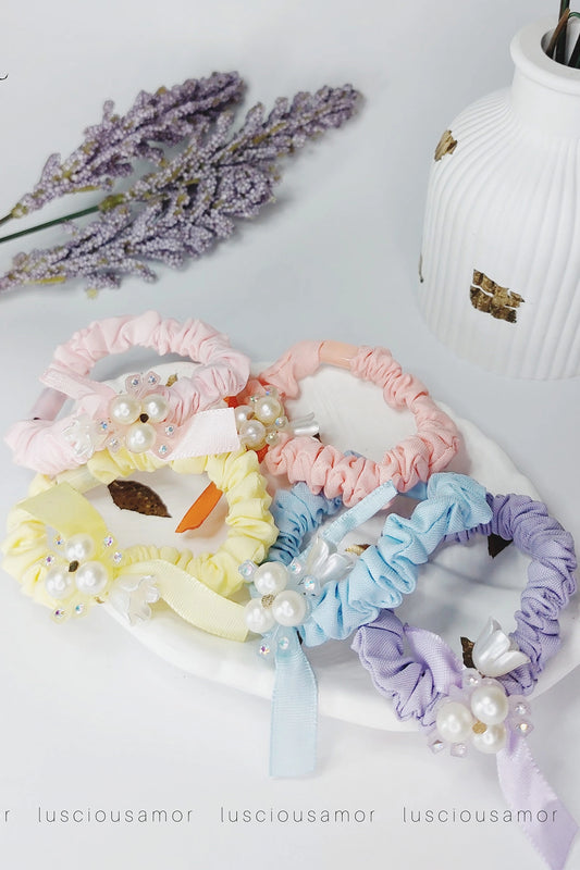 tissue Fabric pearl Hair tie - LA002