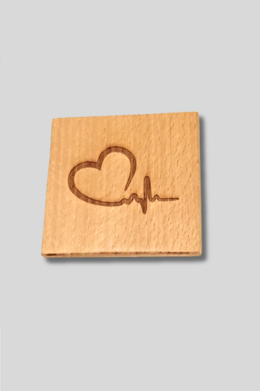 Handcrafted Beech Wood Cup Coaster Set(6 pieces) with Heart Line Engraving