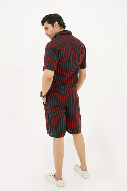 Islander Crimson Wave Stripe Shirt & Shorts Set For Men (A007)