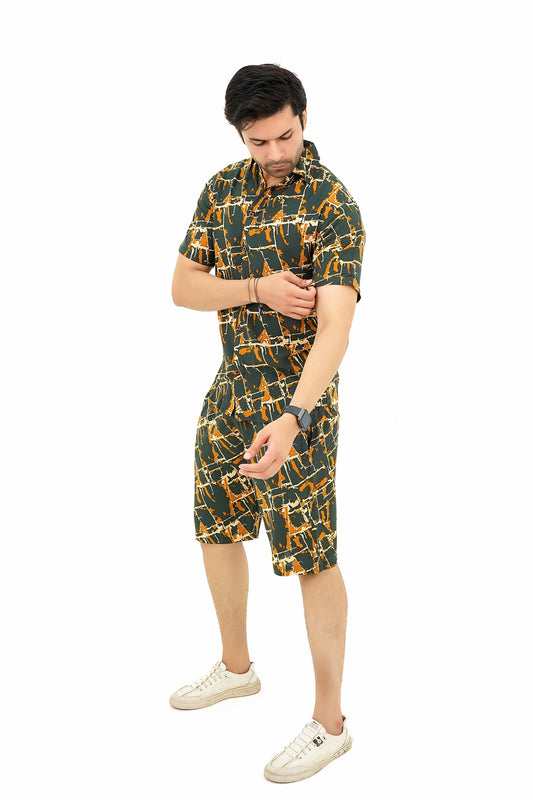 Islander Deep Reef Lines Shirt & Shorts Set For Men (A012)