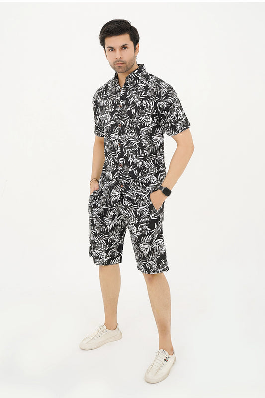 Islander Monochrome Leafstorm Shirt & Shorts Set For Men (A003)