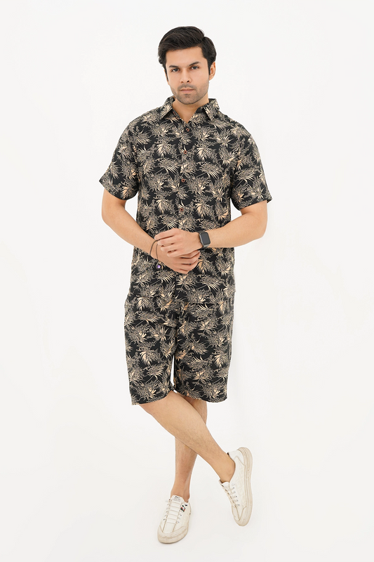 Islander Moonlit Palms Shirt & Shorts Set For Men (A013)