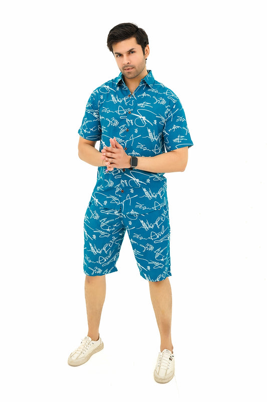 Islander Ocean Script Shirt & Shorts Set For Men (A002)