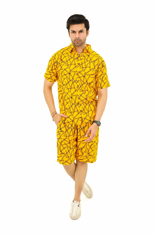 Islander Sandy Gridline Shirt & Shorts Set For Men (A011)