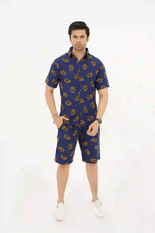 Islander Sunset Bloom Shirt & Shorts Set For Men (A001)