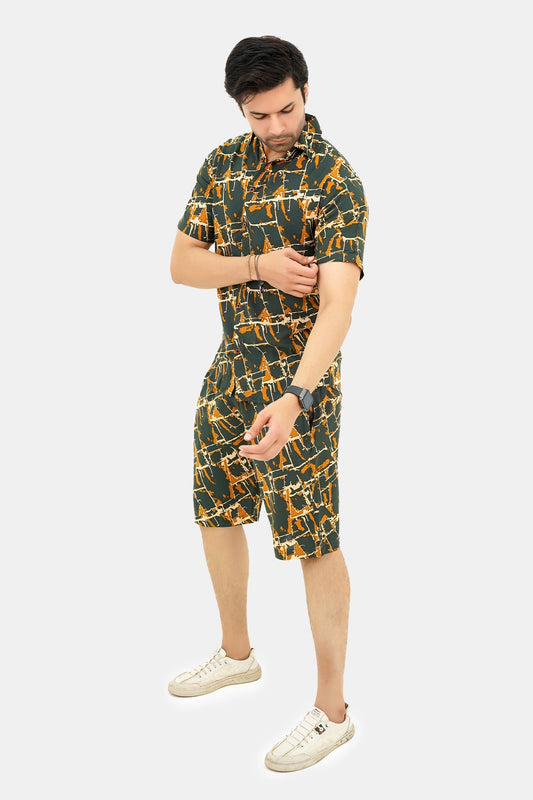 Islander Deep Reef Lines Shirt & Shorts Set For Men (A012)