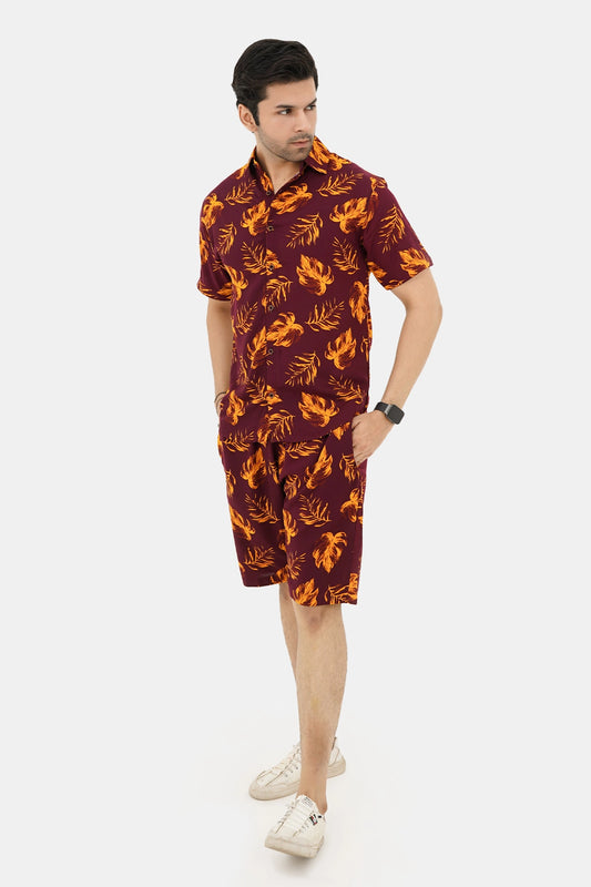 Islander Jungle Sunset Shirt & Shorts Set For Men (A019)