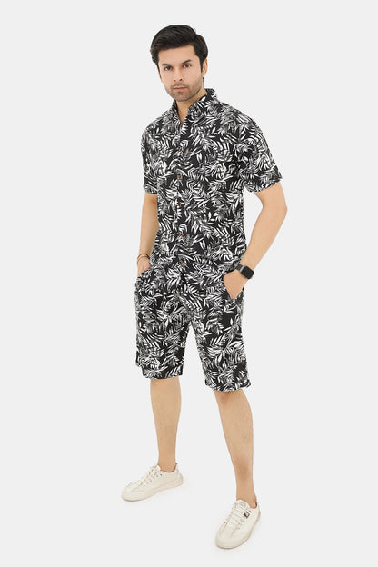 Islander Monochrome Leafstorm Shirt & Shorts Set For Men (A003)
