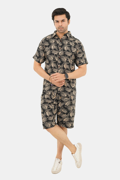 Islander Moonlit Palms Shirt & Shorts Set For Men (A013)