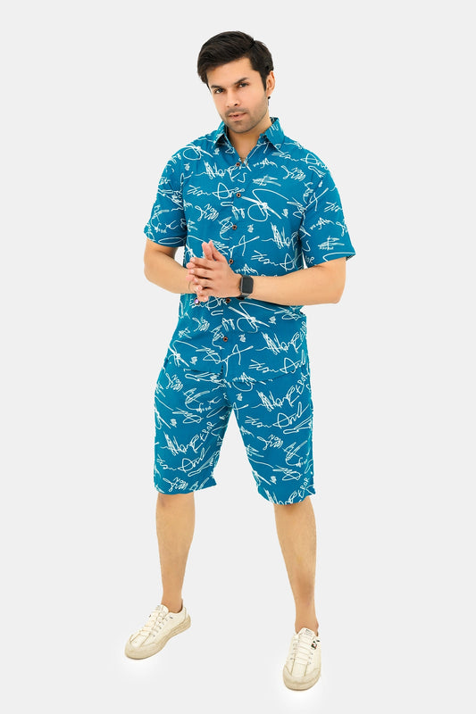Islander Ocean Script Shirt & Shorts Set For Men (A002)