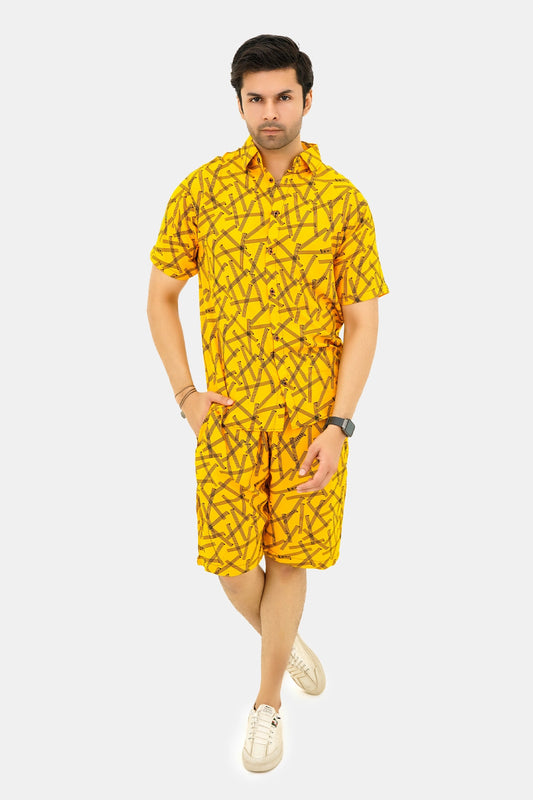 Islander Sandy Gridline Shirt & Shorts Set For Men (A011)