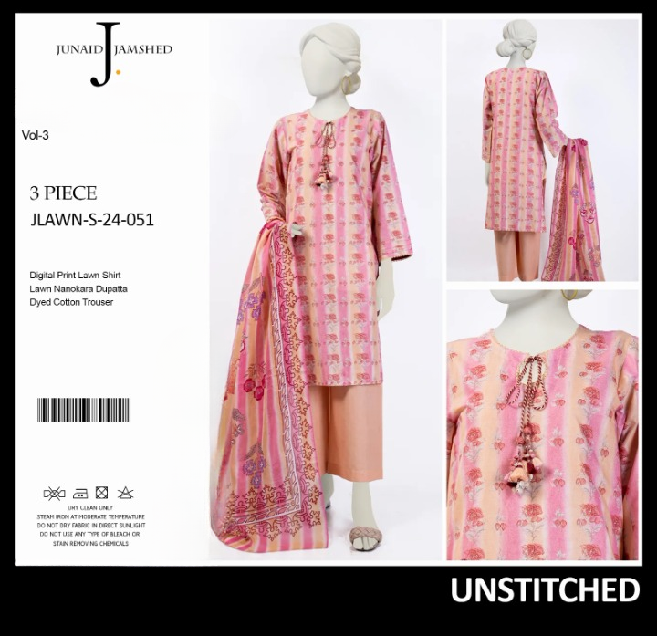 junaid Jamshed” Printed Lawn | Unstitched Collection 3 Pieces Casual Wear| Summer - Open Market Pakistan