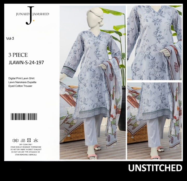 junaid Jamshed” Printed Lawn | Unstitched Collection 3 Pieces Casual Wear| Summer - Open Market Pakistan