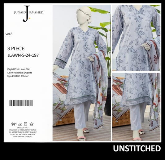 junaid Jamshed” Printed Lawn | Unstitched Collection 3 Pieces Casual Wear| Summer