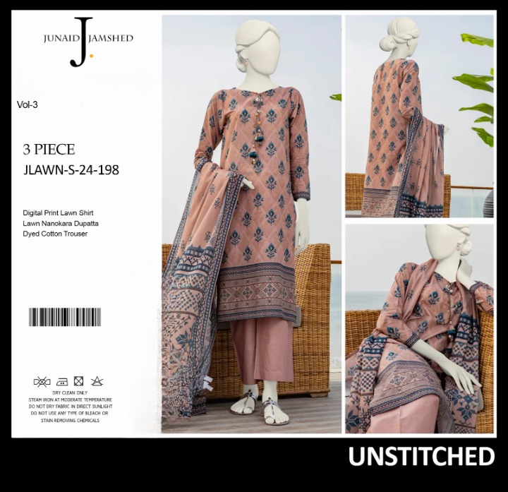 junaid Jamshed” Printed Lawn | Unstitched Collection 3 Pieces Casual Wear| Summer - Open Market Pakistan