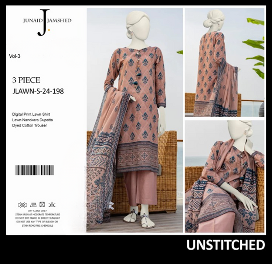 junaid Jamshed” Printed Lawn | Unstitched Collection 3 Pieces Casual Wear| Summer