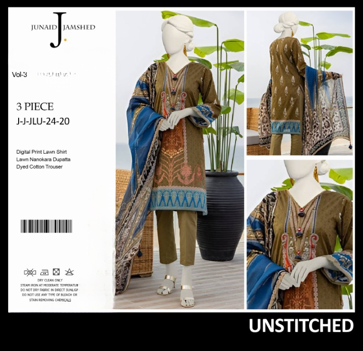 junaid Jamshed” Printed Lawn | Unstitched Collection 3 Pieces Casual Wear| Summer - Open Market Pakistan