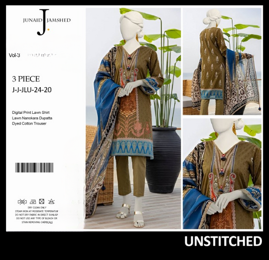 junaid Jamshed” Printed Lawn | Unstitched Collection 3 Pieces Casual Wear| Summer