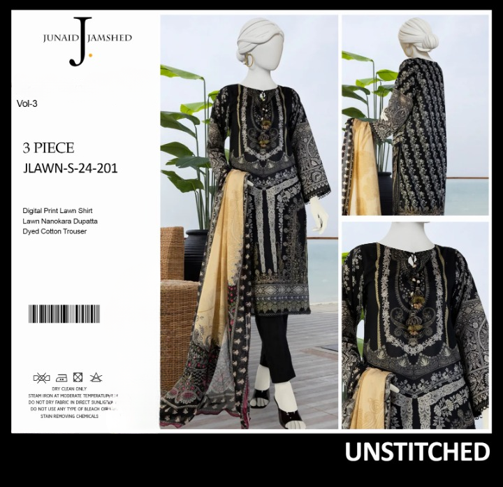 junaid Jamshed” Printed Lawn | Unstitched Collection 3 Pieces Casual Wear| Summer - Open Market Pakistan