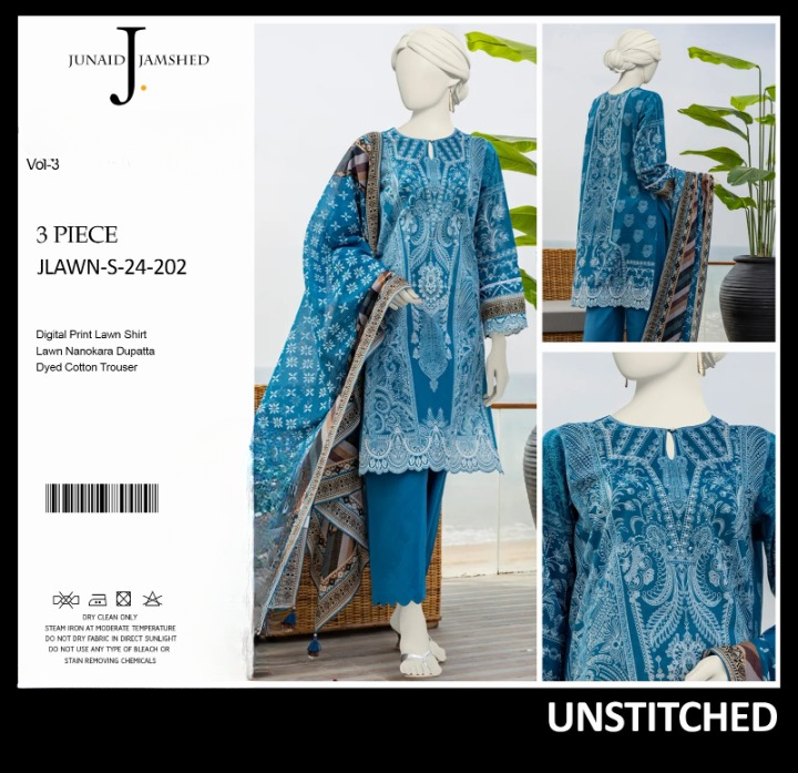 junaid Jamshed” Printed Lawn | Unstitched Collection 3 Pieces Casual Wear| Summer - Open Market Pakistan