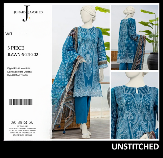 junaid Jamshed” Printed Lawn | Unstitched Collection 3 Pieces Casual Wear| Summer