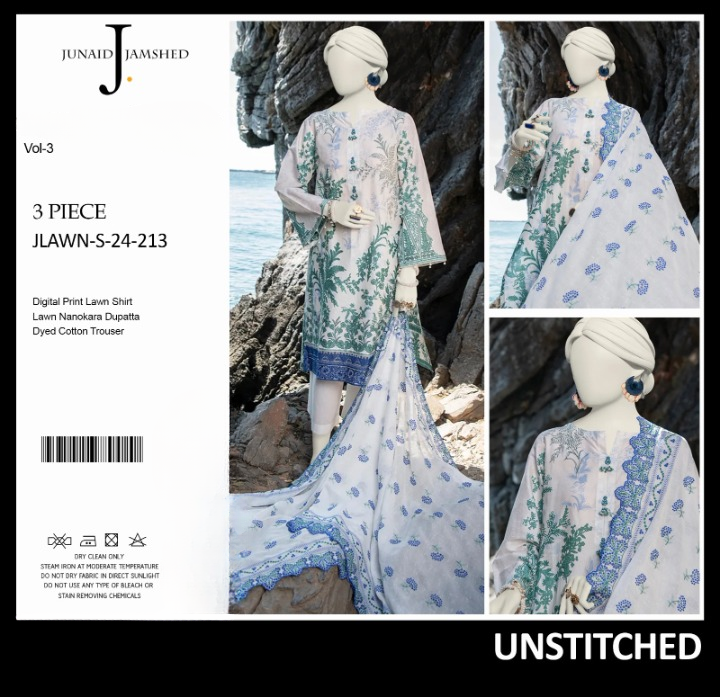 junaid Jamshed” Printed Lawn | Unstitched Collection 3 Pieces Casual Wear| Summer - Open Market Pakistan