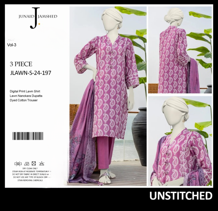 junaid Jamshed” Printed Lawn | Unstitched Collection 3 Pieces Casual Wear| Summer - Open Market Pakistan