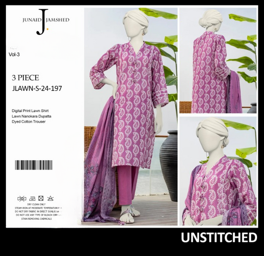 junaid Jamshed” Printed Lawn | Unstitched Collection 3 Pieces Casual Wear| Summer