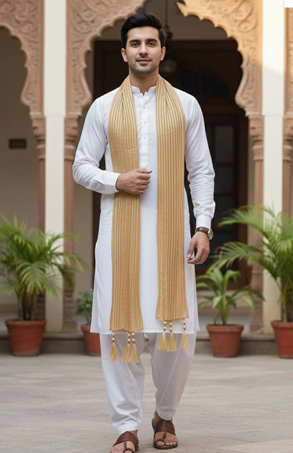 Light Cream & Golden Silk Dupatta