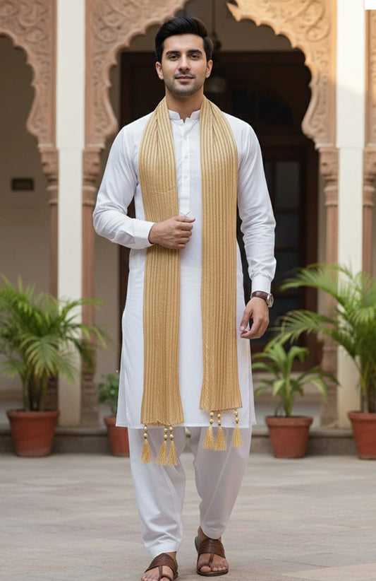 Light Cream & Golden Silk Dupatta