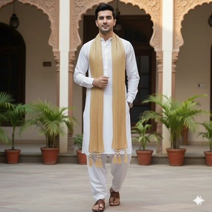 Light Cream & Golden Silk Dupatta