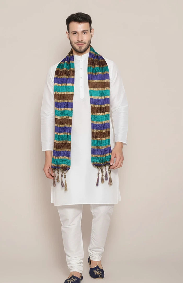 Royal Blue & Green Silk Mehndi Dupatta