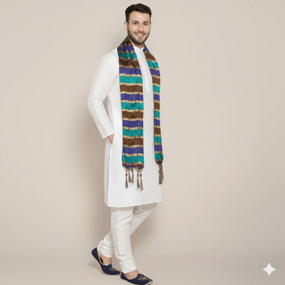 Royal Blue & Green Silk Mehndi Dupatta