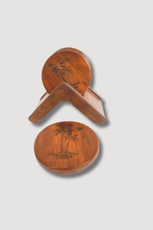 Sheesham Wood Cup Coaster Engraved with Date Palm Design