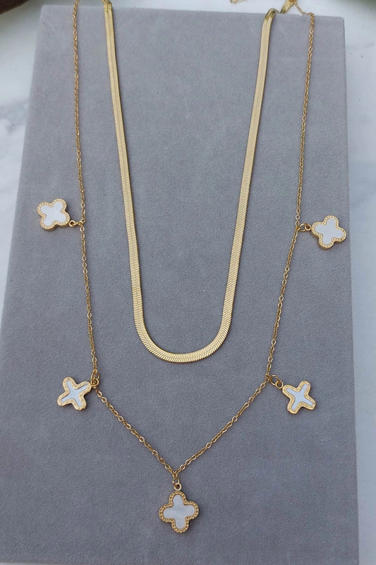 Stainless steel clover double necklace LA001 -1